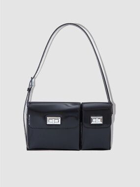 By Far Billy Patent Cargo Pocket Shoulder Bag Black $570